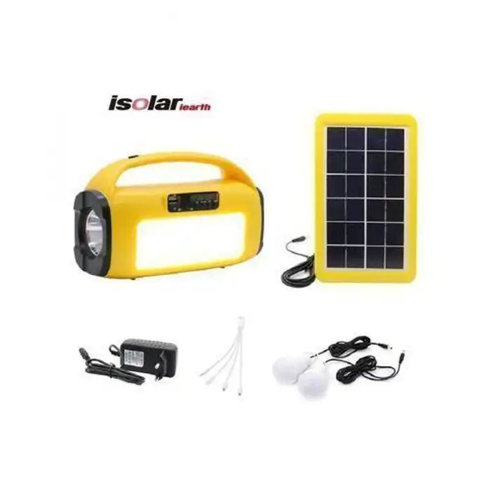 Kit Solaire Torche Avec Lampe Led Lateral Et 2 Lampes Led Radio Mp3 Et Panneau Solaire