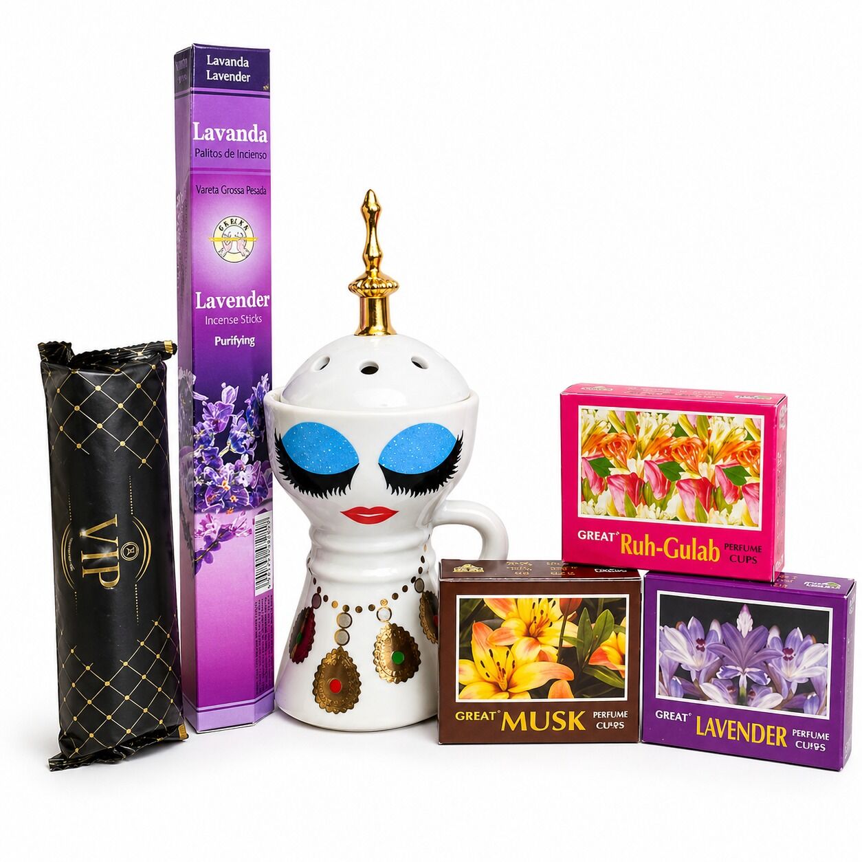 Coffret Mabkhara Décorative Avec Encens & Bakhour – Senteurs Musk, Lavender & Ruh Gulab