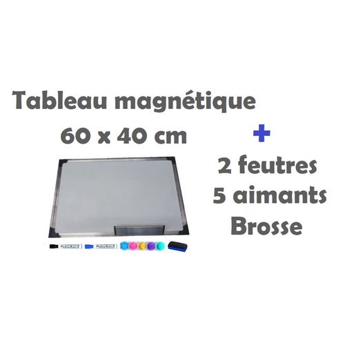 Tableau Magnétique Blanc + 2 Feutres + 5 Aimants + Brosse