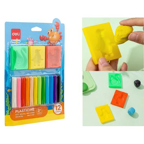 Pâte À Modeler Plasticine Genius 12 Couleurs Avec 3 Moules Souple Et Malléable