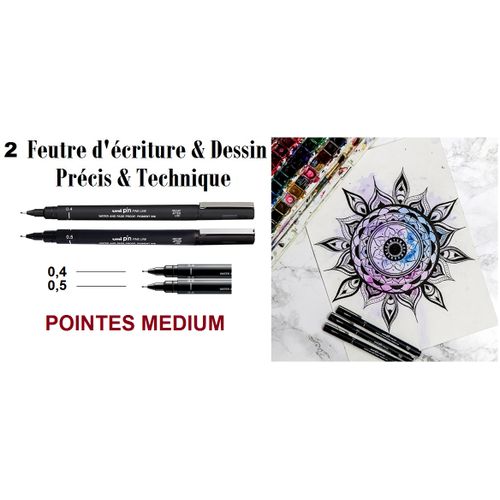 Lot De 2 Stylos Feutres De Précision Noir – Pointes 0,4 Et 0,5 Mm