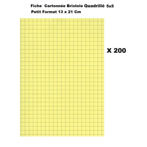 Lot Économique De 200 Fiches Bristol Quadrillées Jaunes 13 X 21 Cm
