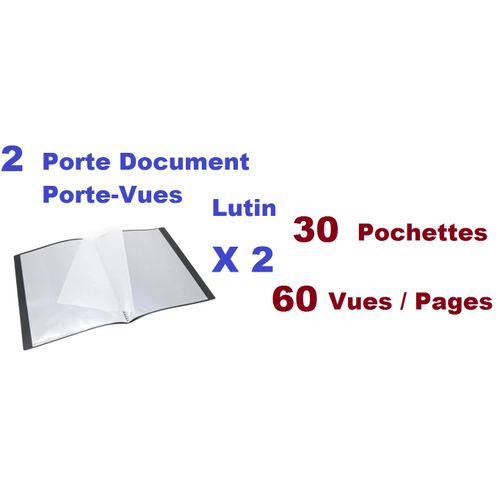 Lot de 2 Porte-vues 60 Vues en Polypropylène Souple Noir – Ouverture 180°