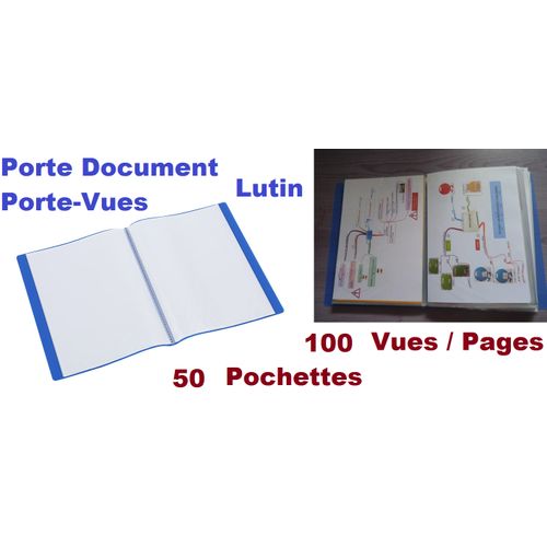 Porte-vues Document, Lutin En Polypropylène, Souple, Ouverture 180°, 100 Vues, Bleu