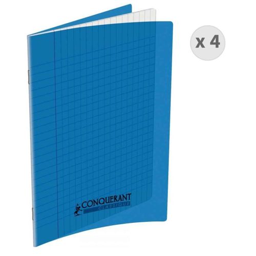 Lot De 4 Cahiers Polypro 17x22 Cm – 48 Pages, Seyès, Couverture Plastifiée Bleue 90 G