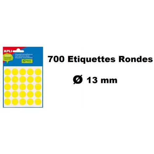 700 Étiquettes Rondes Adhésif, Diamètre 13 Mm, Jaune