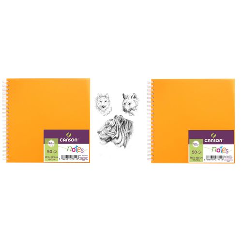 2 Carnets Dessin Croquis Spirale 18,5x18,5 Cm,50 Feuilles Extra Blanc 120g/m2