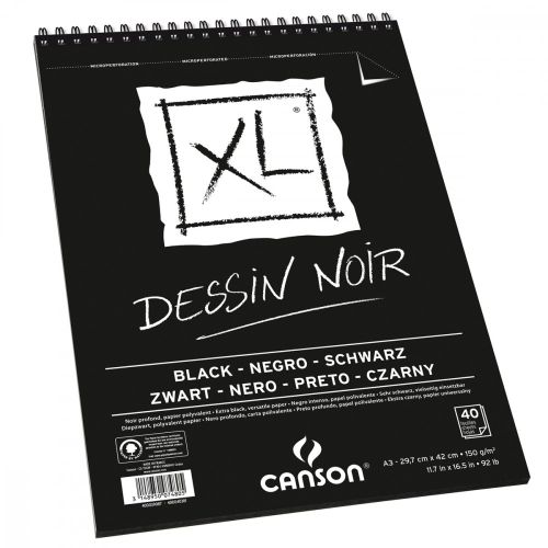 Bloc De Papier Dessin Noir À Spirale Xl A3 150g