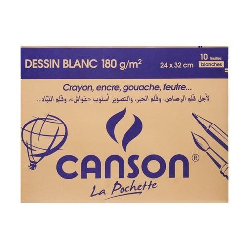 Pochette De 10 Feuilles De Papier Dessin Blanc 24 X 32 Cm – 180 G