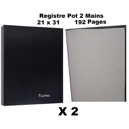 Lot De 2 Registres 2 Mains 21 X 31 Cm – 192 Pages, Quadrillage 5x5, Couverture Rigide Noire