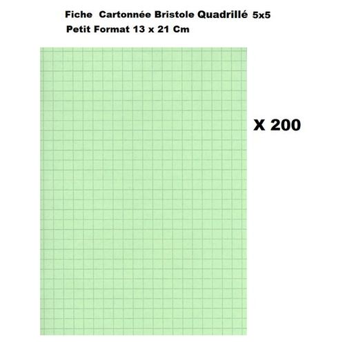 Lot Economique 200 Fiches Cartonnés Quadrillées-13 X 21cm-vert