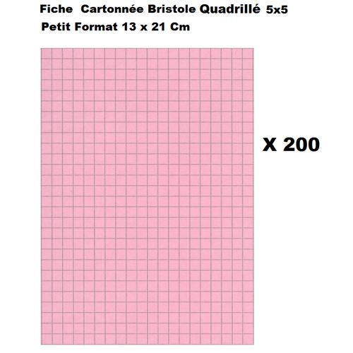 Lot Economique 200 Fiches Cartonnés Quadrillées-13 X 21cm - Rose
