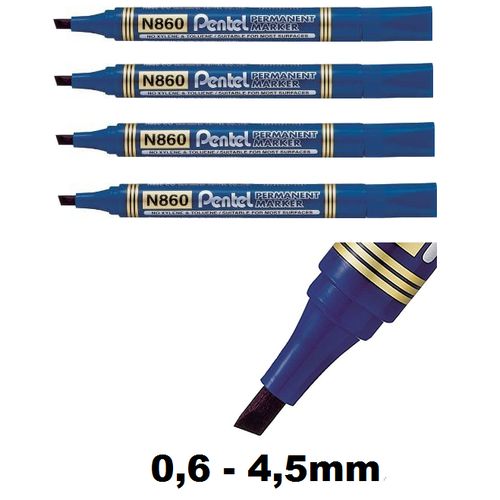Lot De 4 Marqueurs Permanents Bleus Pointe Biseautée 0,6–4,5 Mm Toutes Surfaces