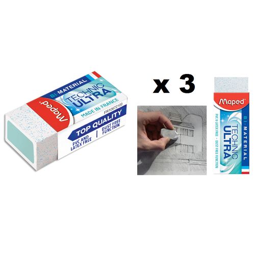 Lot De 3 Gommes Technic Ultra Bi-matière Sans Poussière