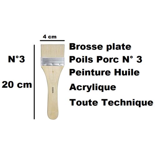 Pinceau Plat N°3 Poils De Porc Pour Peinture Huile Et Acrylique Toutes Techniques