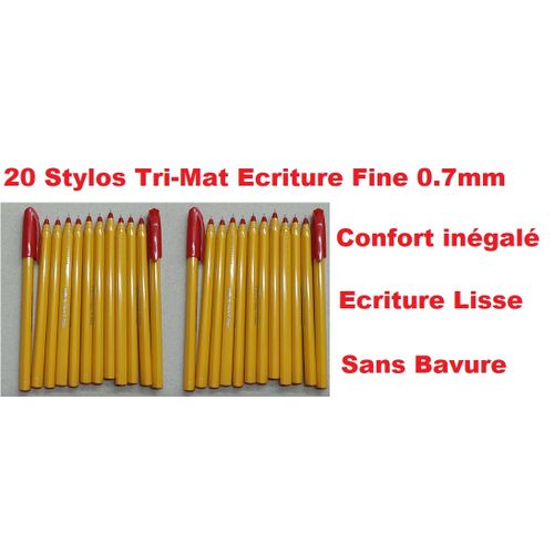 20 Stylos Tri-mate Rouge, Pointe 0,7 Mm
