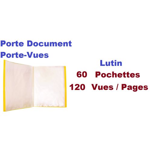 Porte-vues Document, Lutin En Polypropylène, Souple, Ouverture 180°, 120 Vues, Jaune