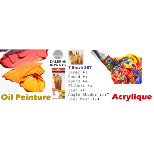 Lot De 7 Pinceaux Artiste Acrylique Huile Manche Bois