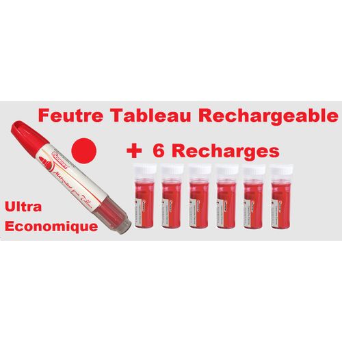 Lot Feutre Tableau Effaçable Rouge Avec 6 Recharges Économique