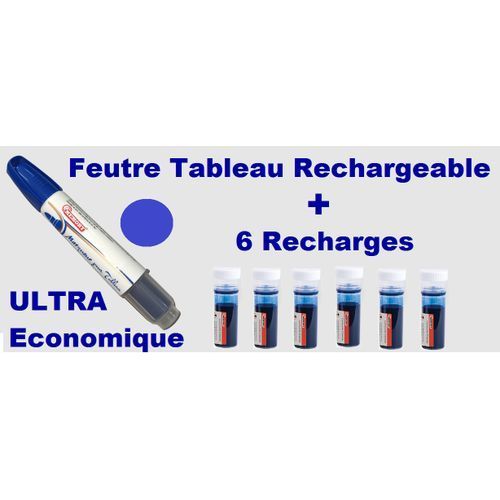 Lot Feutre Tableau Effaçable Bleu Avec 6 Recharges Économique