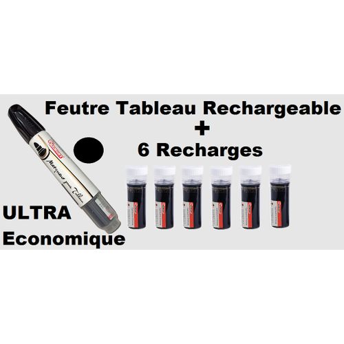 Lot Feutre Tableau Effaçable Noir Avec 6 Recharges Économique