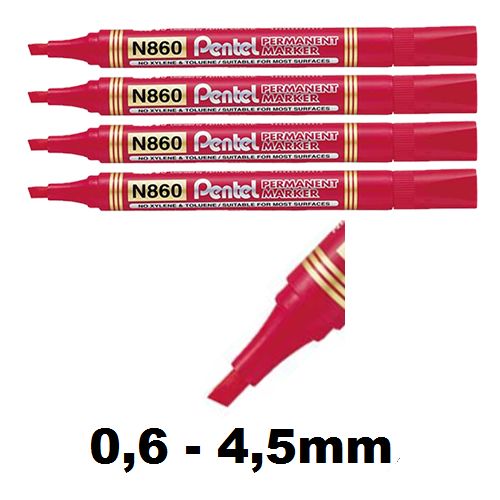 Lot De 4 Marqueurs Permanents Rouges Pointe Biseautée 0,6–4,5 Mm Toutes Surfaces