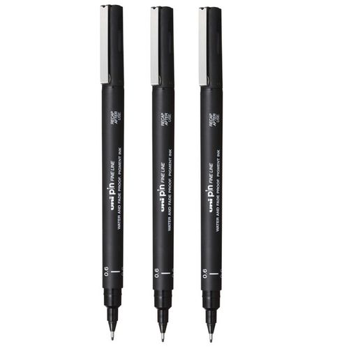 Lot De 3 Stylos Feutres Précision Pointe 0,6 Mm Noir