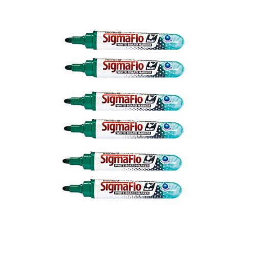 Lot De 6 Marqueurs Tableau Blanc Sigmaflo Pointe Ogive Encre Liquide Verte