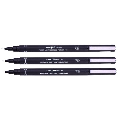 Lot De 3 Stylos-feutres De Précision - Pointe Calibrée - 0,3 Mm - Noir