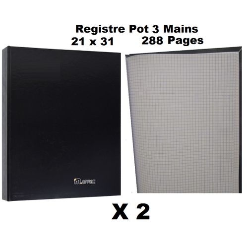 Lot De 2 Registres 21x31 Cm 288 Pages 5x5 Couverture Rigide Noire
