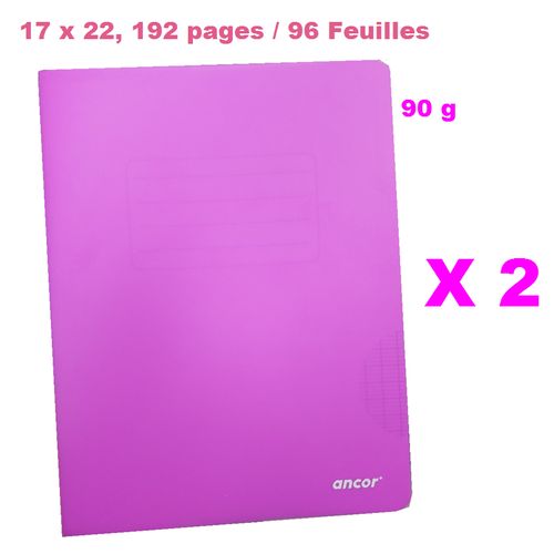 Lot De 2 Cahiers Polypro 17x22 Cm 192 Pages Violet Couverture Plastifiée 90g