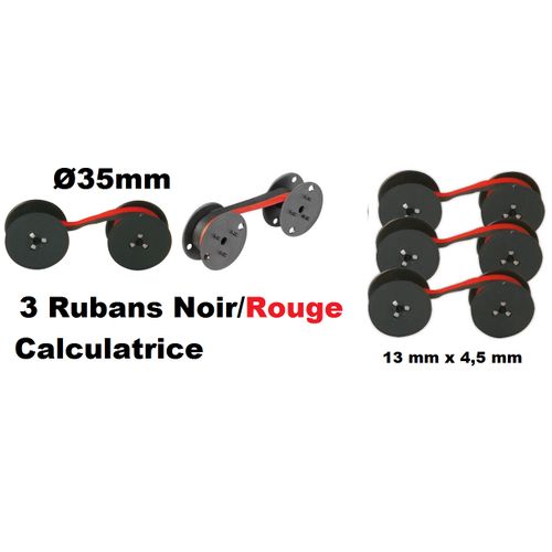 3 Rubans Calculatrice & Machine À Écrire Noir/rouge