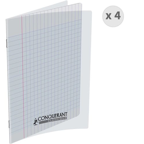 Lot De 4 Cahiers 17x22 Cm 48 Pages, Couverture Plastique Incolore