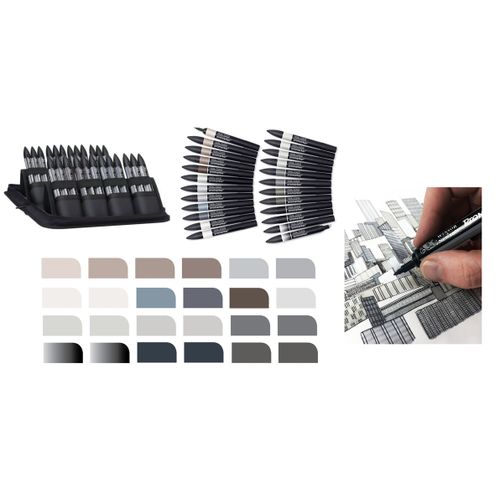 Trousse Avec 24 Pro-marqueur Nuances Gris & Noir : Collection Complète De Gris