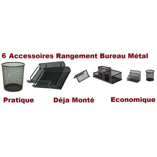 6 Accessoires Rangement Bureau Idéal,métal Noir,pratique,prêt À Usage,economique