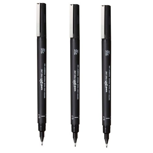 Uni Pen Lot De 3 Stylos-feutres De Précision - Pointe Calibrée - 0,7 Mm - Noir