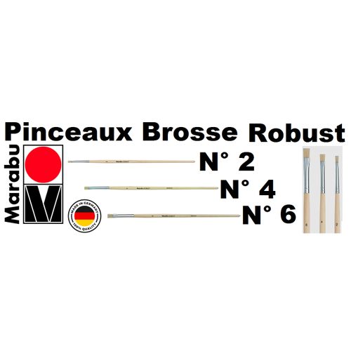 Marabu 3 Pinceaux Brosse Fins Bois Robuste,n°2/4/6,résistante,acrylique,huile,textile..