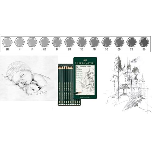 Faber Castel Boite Métallique Jeu De 12 Crayons Techniques Graphite 9000 Art Set