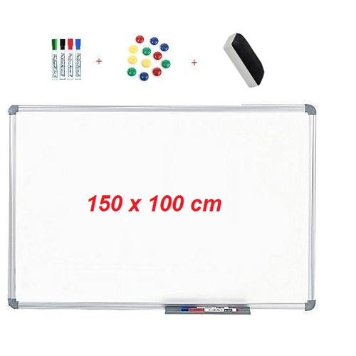 Tableau Magnétique Blanc Grand 150x100 Cm + 4 Feutres Effaçables + Brosse + 10 Aimants