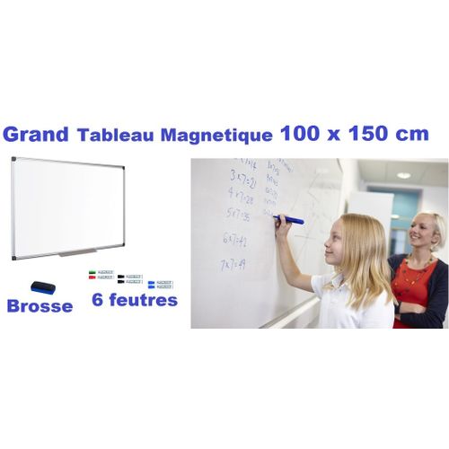 Lot Economique Tableau Magnétique Blanc 100x150 Cm, 6 Feutres Effaçable & Brosse