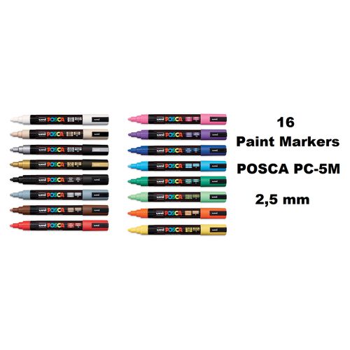 Lot Economique 16 Marqueurs Pc-5m Conique Moyen: Couleurs Platinium Pointe 2,5mm