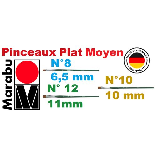 3 Pinceaux Artistes Fino Plat Moyen N°8, N°10 Et N°12