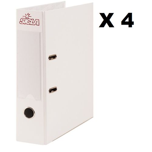 Lot de 4 classeurs à levier simili cuir blanc, dos 8 cm.