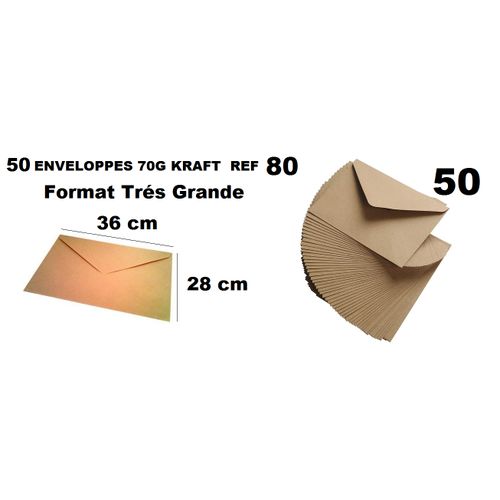 50 Enveloppes Référence 80 Très Grande Format,standard Kraft Format 36x28 Cm,70g