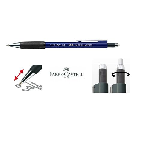 Faber Castell Porte Mine Grip Caoutchoutée 0,7 Mm Bleu Métallique,mine Rétractable,avec Gomme