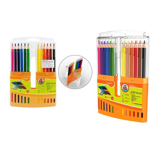 Boîte de 12 crayons de couleur en étui métallique, souples et durables.
