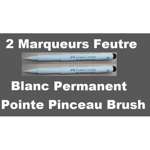 Lot de 2 marqueurs blancs à pointe pinceau épaisse, encre permanente.