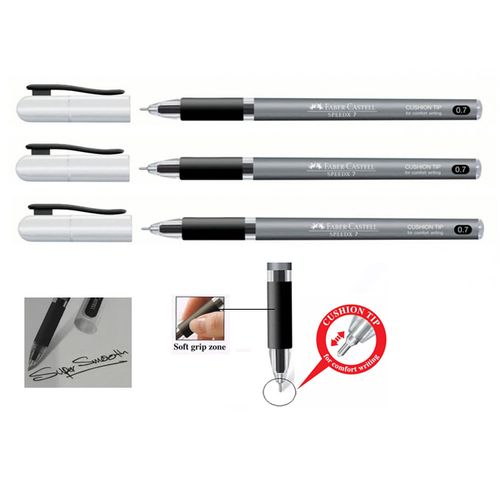Faber Castell 3 Stylos Bille Speedx Super Lisse 0,7mm Noir,prise Souple,ecriture Confortable