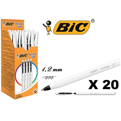 20 Stylos À Bille Cristal Up,noir,pointe Moyenne 1,2 Mm