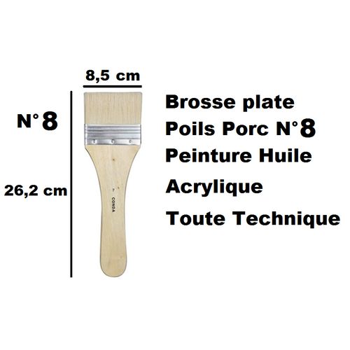 Pinceau Brosse Plate Poils Porc N° 8,peinture Huile, Acrylique,toute Technique